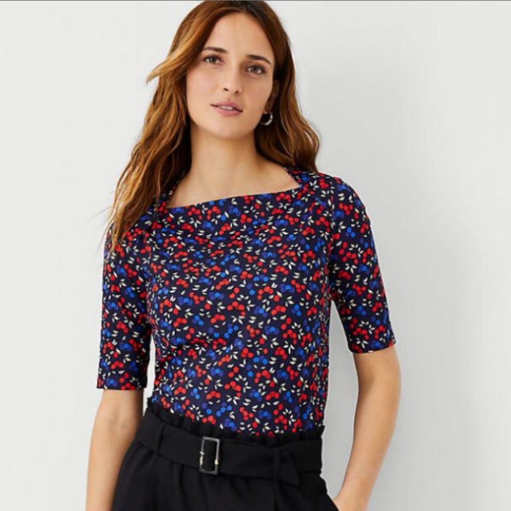 Ann Taylor Cherry Envelope Neck Top
